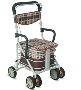 8 wheels Aluminum Iron heavy duty old man shopping cart foldable removeable rolator walker with seat and brake