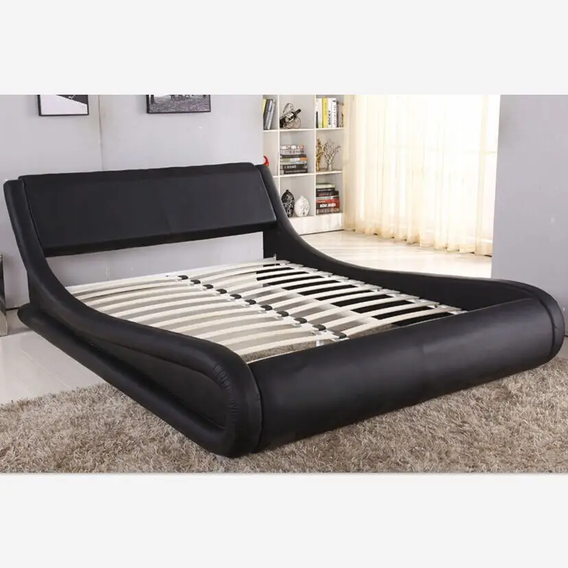 Forma curva color negro blanco dormitorio de cama de cuero