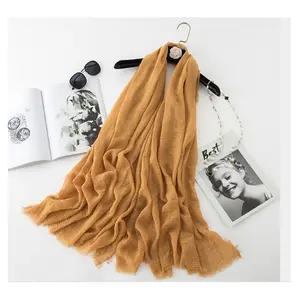 Muslim Hot Selling Wrinkle TR Cotton Scarf Hijab Plain Wide Long Shawl 180*80cm Crinkle Islamic Scarfs