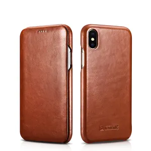 ICARER Real Leather Mobile Phone Case Book Style Cell Phone Cover for iPhone XS Max