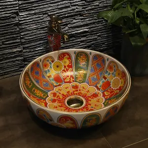 Europa stijl luxe badkamer ijdelheden chinese Jingdezhen Art Teller Top keramische wastafel famille rose badkamer wastafel