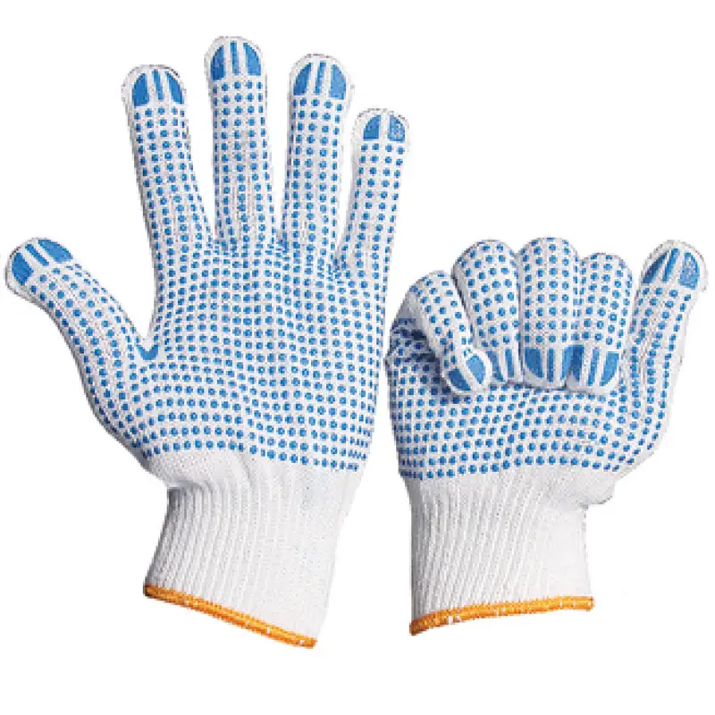 Skid resistance rubber Polka dot cotton gloves personal protective equipment white PVC dotted hand gloves cheapest price