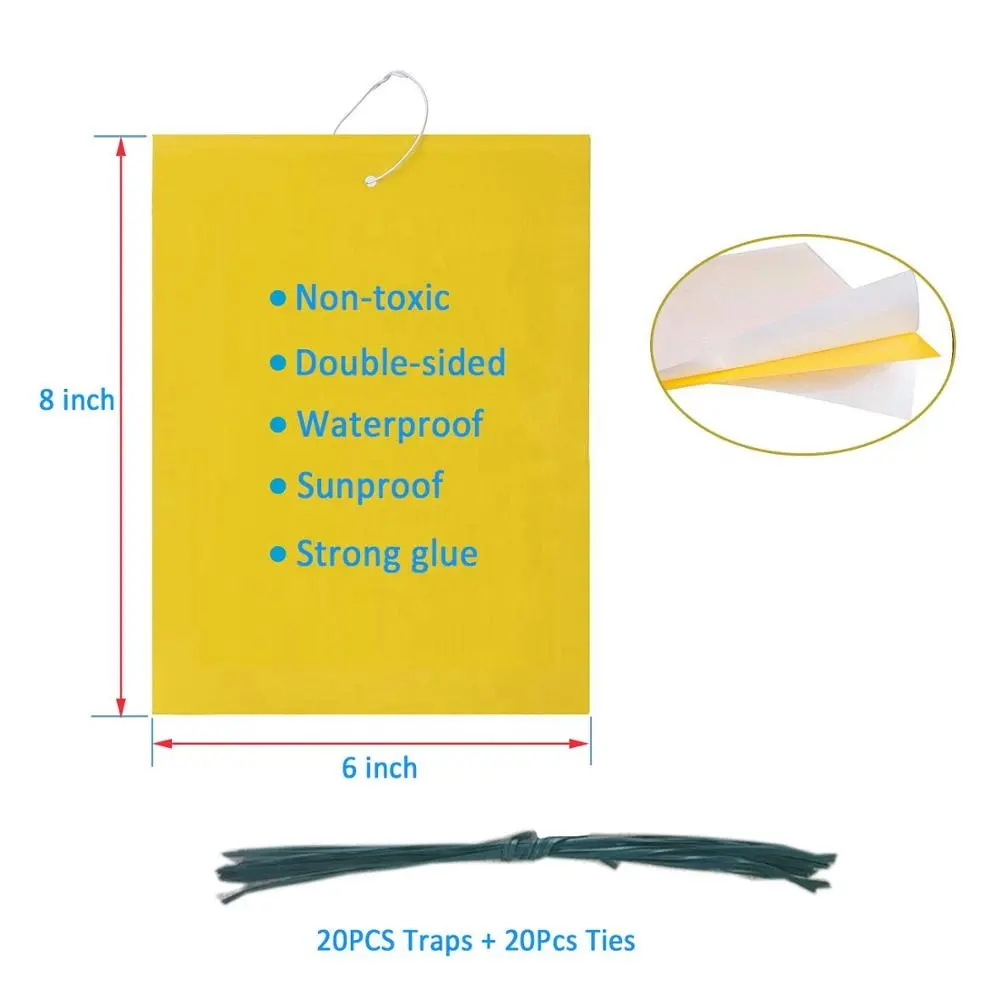 Dual-Sided Yellow Sticky Traps for Flying Plant Insect Like Fungus Gnats, Aphids, Whiteflies, Leafminers