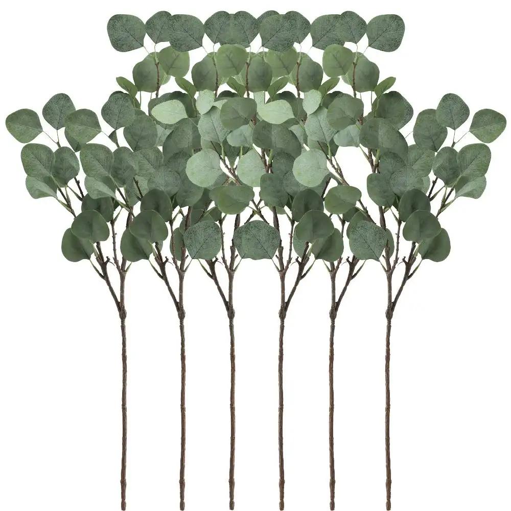 Hojas de eucalipto artificiales de 25,5 pulgadas, hojas de eucalipto en verde, para vacaciones, 6 uds.