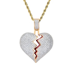 HipHop de esmalte de joyería Micro pavimentada CZ amor encanto Cubic Zirconia helado Corazón Roto colgante collar al por mayor - Product Image 3