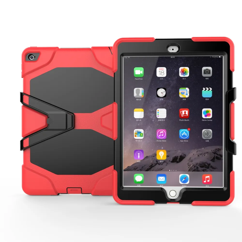 3 em 1 tablet case para ipad air 2 silicone capa protetora à prova de choque para ipad air 2 pc tampa traseira dura mt-7328