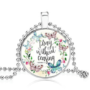 Grano de cadena al por mayor de plata rosario religión biblia verso vidrio foto collar joyería - Product Image 5