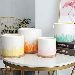 vivre succulentes plantes jardinières/décoration de <span class=keywords><strong>la</strong></span> <span class=keywords><strong>maison</strong></span> de jardin pots de fleurs en céramique avec support en bois - Product Image 4