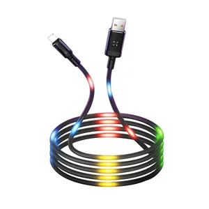 Cabo usb de dados carregamento rápido, controle de voz inteligente colorido luz led