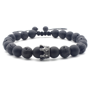 Lava Stone Jewelry Crown <strong>Gemstone</strong> <strong>Bracelets</strong> 8MM Round Beads Bangle ST11 - Product Image 5