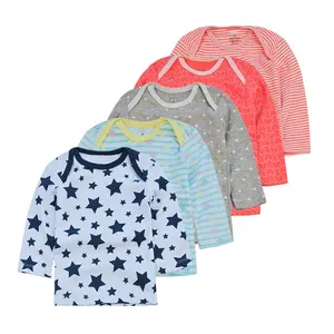 5 adet ambalaj % 100% pamuk baskı sevimli renkli desen T Shirt bebek erkek