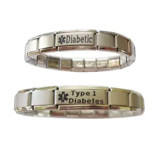 Stainless steel composable links Laser Italian charms patient bracelet for diabetes