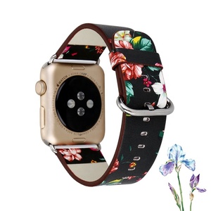 Correa de cuero con estampado de flores para <span class=keywords><strong>Apple</strong></span> <span class=keywords><strong>watch</strong></span>, correa de reloj con hebilla de metal - Product Image 6