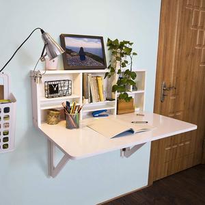 Blanco mesa plegable de madera montado en <span class=keywords><strong>la</strong></span> pared caído mesa de escritorio con rack de almacenamiento de L90xW60cm - Product Image 6