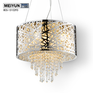 Nido de Pájaro de diseño moderno de acero inoxidable araña de cristal con cuentas de cristal tambor cortina acabado cromado - Product Image 1