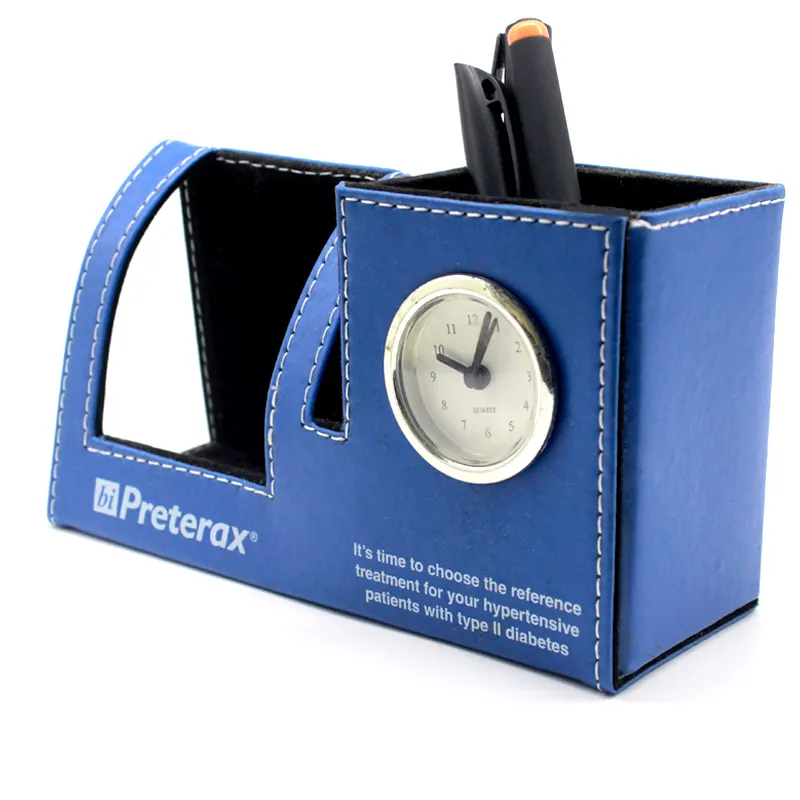 Porte-stylo en cuir PU gaufré, en usine, personnalisé, pour bureau, pour horloge, crayon