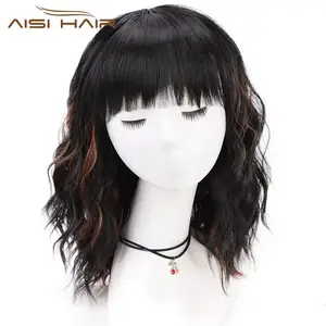 Aisi Hair волнистые парики боб с челкой для женщин черные смешанные коричневые короткие волнистые волосы боб парик Синтетический естественный вид парики боб