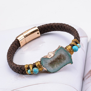 Natural de cuarzo en forma de cueva de <span class=keywords><strong>cristal</strong></span> Druzy envuelto de cuero imán pulsera de hebilla - Product Image 2