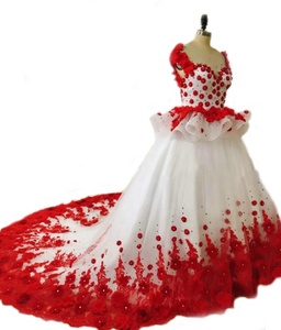 Buy Burgundy and White Wedding Dress Handmade 3D Floral Lace | Alibaba.com