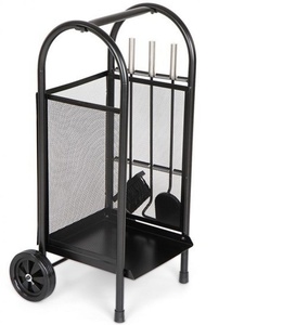 Lugar de fuego carro <span class=keywords><strong>leña</strong></span> con chimenea herramientas en negro marco de acero - Product Image 1
