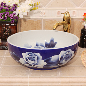 Magazzino arte lavandino del <span class=keywords><strong>bagno</strong></span> <span class=keywords><strong>ciotola</strong></span> sopra il bancone rotondo <span class=keywords><strong>a</strong></span> buon mercato blu e bianco colore <span class=keywords><strong>bagno</strong></span> <span class=keywords><strong>lavabo</strong></span> - Product Image 2
