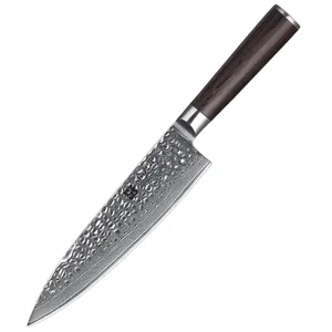 Venda imperdível faca de chef de cozinha japonesa profissional de aço Damasco de 8 polegadas com cabo de madeira Pakka personalizado