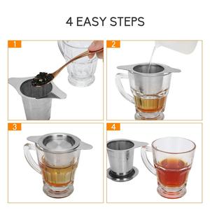 Thép Không Gỉ Extra Fine Lưới <span class=keywords><strong>Tea</strong></span> <span class=keywords><strong>Infuser</strong></span> Steeper Strainer Có Nắp Và Tay Cầm Cho Tách Trà Hạt Lá Lỏng Lẻo Cốc Ấm Trà - Product Image 3
