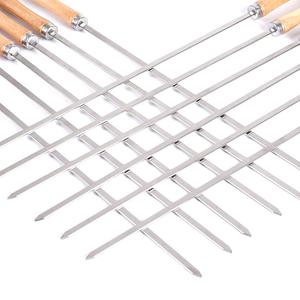 12Packed Reusable Stainless Steel <strong>Bbq</strong> Metal Grilling Skewers Set with Wooden Handle Stick Outdoor Camping <strong>Tools</strong> - Product Image 1