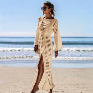 Crochet bianco lavorato a maglia Beach Cover Up Dress tunica costumi da bagno pareo lungo bikini Cover Up Swim Robe Plage Beachwear Y11514 - Product Image 6