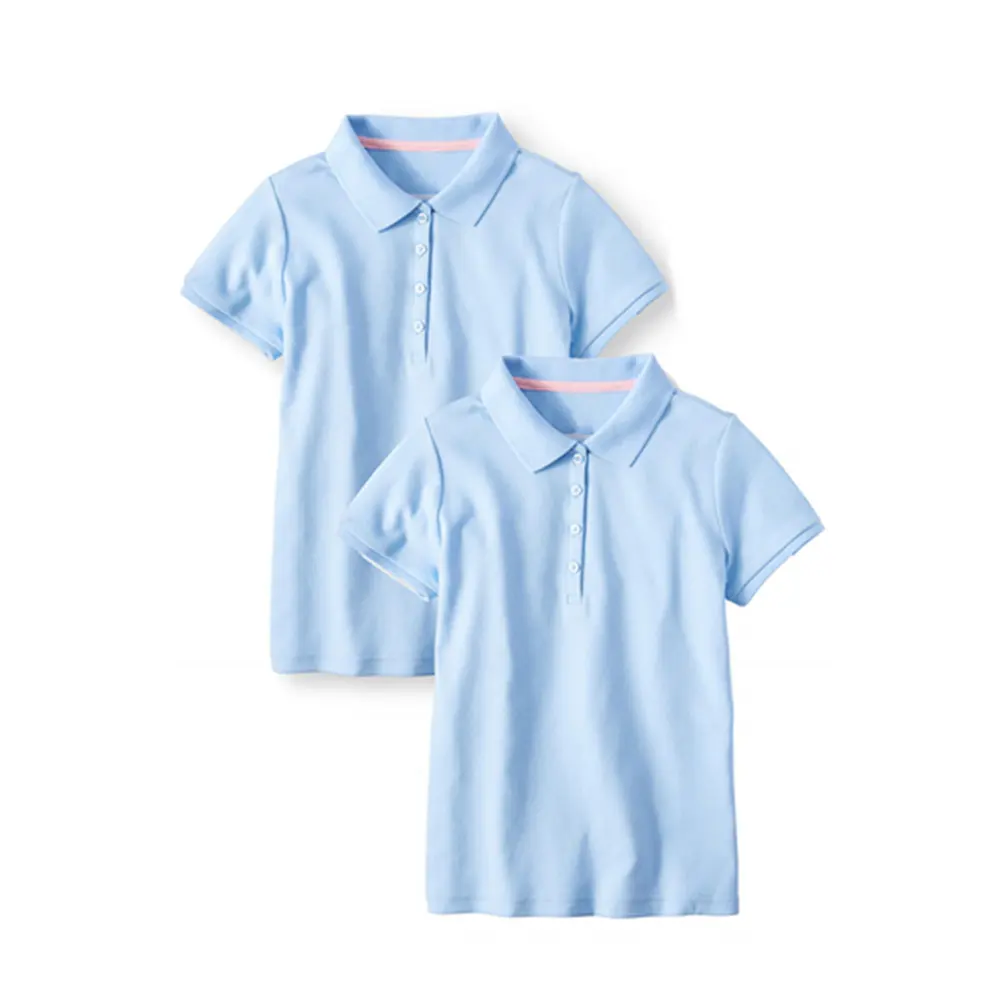 BYVAL Çin Tedarikçisi Çocuk Giyim Pamuk Düz Beyaz Siyah Kızlar okul üniforması Çocuklar Kısa Kollu Kilit polo gömlekler