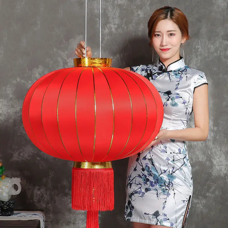 Meilun Lentera Sutra Merah Tradisional Tiongkok, Desain Baru Tahun Berkelompok Lentera Kain untuk Festival Musim Semi