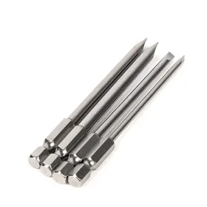 4pcs 100mm Slotted Screwdrivers Bits 3mm-6mm S2 Alloy Steel Magnetic Flat Head Slotted Tip Screwdrivers Bits 1/4 Inch Hex Shank