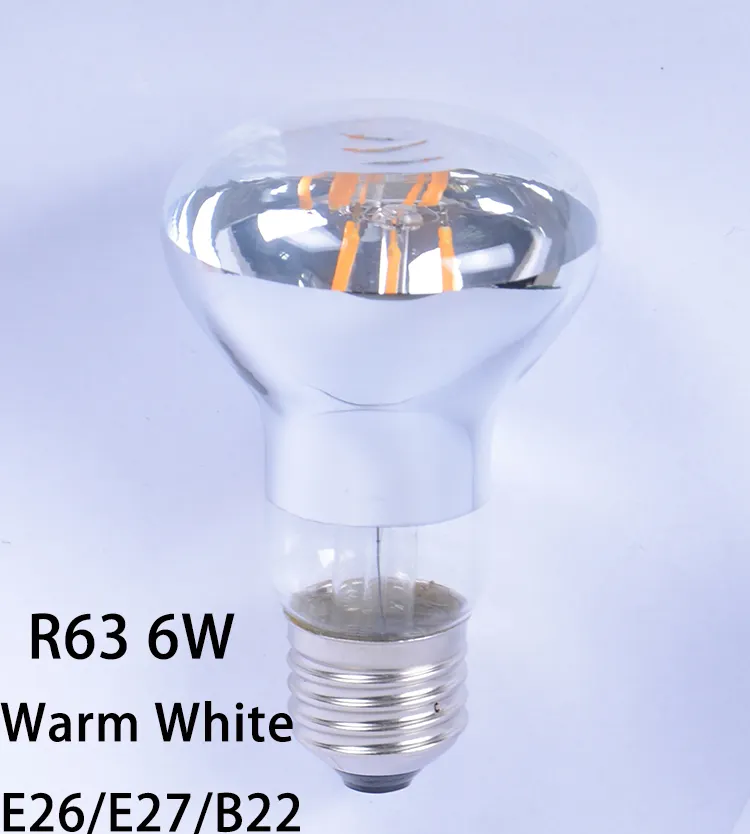 R80 R63 R50 mạ Bạc led bóng đèn r63 led bóng đèn dây tóc 4 w 6 W 8 W <span class=keywords><strong>e27</strong></span> thay đổi độ sáng thủy tinh CE/ROHS/ERP
