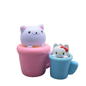 <span class=keywords><strong>Kawaii</strong></span> soft 14 cm PU stress relieve slow cat mug set toy for girls - Product Image 1