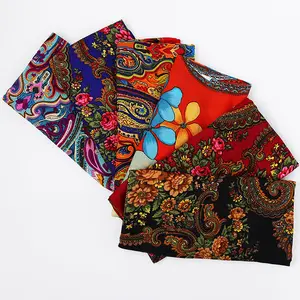 Chal de estilo ruso, bufanda de algodón estampada de Cachemira cuadrada grande de 120cm