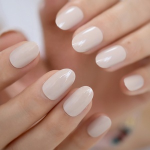 Gel <span class=keywords><strong>de</strong></span> <span class=keywords><strong>uñas</strong></span> postizas ovaladas <span class=keywords><strong>pequeñas</strong></span>, cubierta <span class=keywords><strong>de</strong></span> esmalte brillante Nude diseñada, puntas artificiales con pegamento, 24 Uds. - Product Image 4
