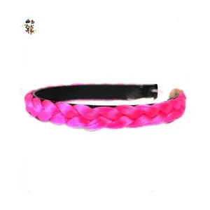 Girls Twist Braided Plait Hoop Fluorescent Pink Color Synthetic Hair Extensions Headband HPC-0154