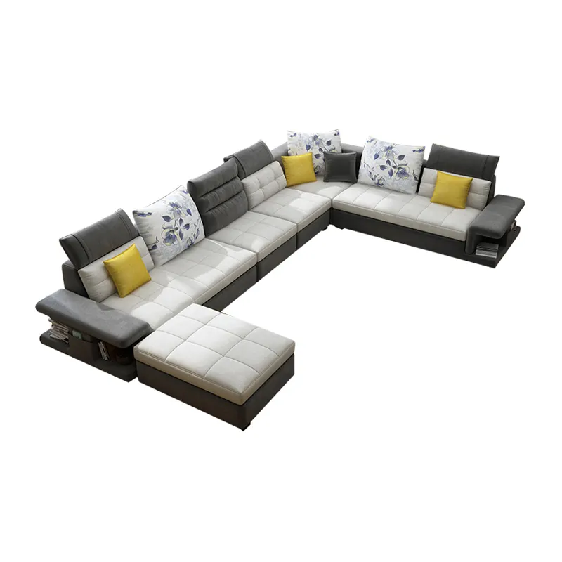 Ev oturma odası mobilya Modern U L şeklinde kanepe kumaş kesit köşe 7 koltuklu kombinasyonu koltuk takımı