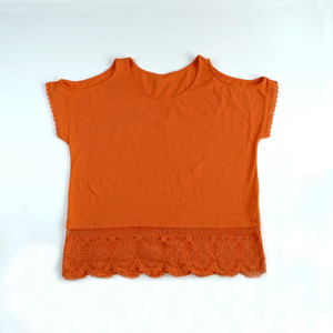 Nuevo diseño de las mujeres de verano-la-de hombro de manga corta de encaje Hem costura T camisas - Product Image 6