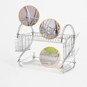 S-en forma de Dish Rack de 2-nivel de cromo, placa de acero inoxidable plato cubiertos taza Rack con la bandeja de acero de estante de la <span class=keywords><strong>cocina</strong></span> estante - Product Image 3