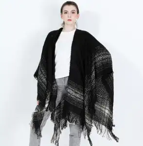 2024 2025 custom embroidered logo 2020 fashion design tartan plaid tassels ladies winter cape shawl poncho