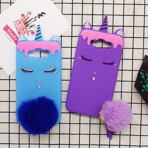 FUNDA CASE CARCASA SILICONA UNICORNIO CON CRISTAL DECORACIÓN CON BOLA PELUCHE - Product Image 2