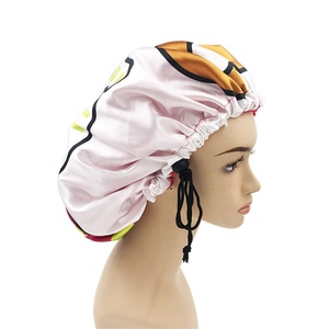 2024 Design imprimé personnalisé Extra Large Xl taille étiquette privée Nylon Satin Fabricant doublé Jumbo jaune blanc Turban bonnet de <span class=keywords><strong>douche</strong></span> - Product Image 5