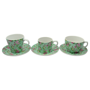 Impreso personalizado de color <span class=keywords><strong>verde</strong></span> de cerámica <span class=keywords><strong>taza</strong></span> de té de porcelana y platillo. - Product Image 3
