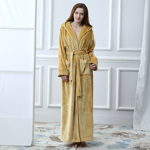 Accappatoio in <span class=keywords><strong>pile</strong></span> con cappuccio Extra lungo caldo da donna vestaglia in peluche allungata con chiusura elastica in vita - Product Image 5