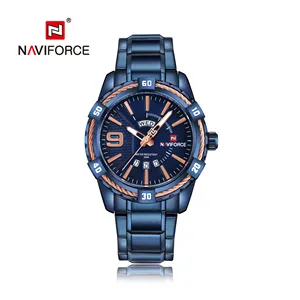 NAVIFORCE 9117 S blueLuxury ספורט שעוני גברים עמיד למים מלא פלדה קוורץ שעון גבר שחור מערבי היפ הופ שעון יד