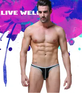 String Sexy en Nylon pour hommes, sous-vêtements gay, en soie glacée, ouvert, nez d'éléphant,