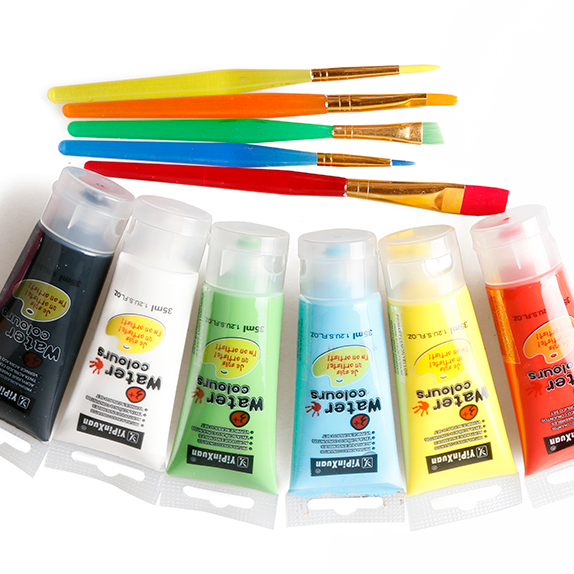 6 colores 35 ml acuarela pintura de acrílico para artistas con plástico de cepillo de pintura