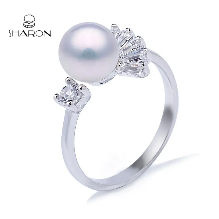 Fashion Shiny Wedding Jewelry 925 Sterling Silver Large Multi CZ Pearl Ring Mount
