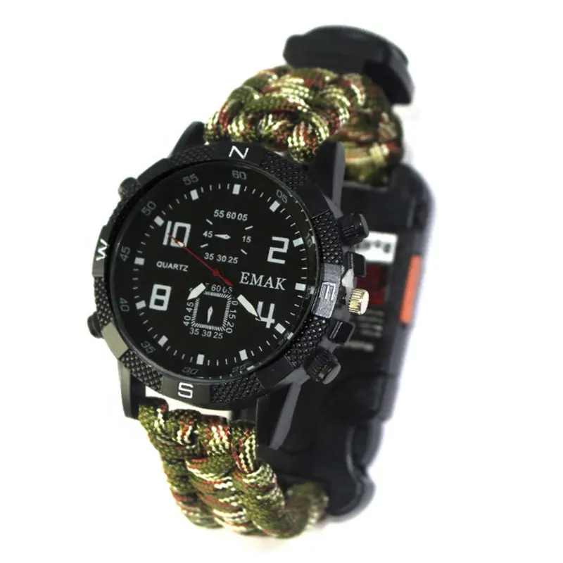 Hot Selling Outdoor Climbing Survival Bracelet Watch With Compass Tactical Survival Watch Kit